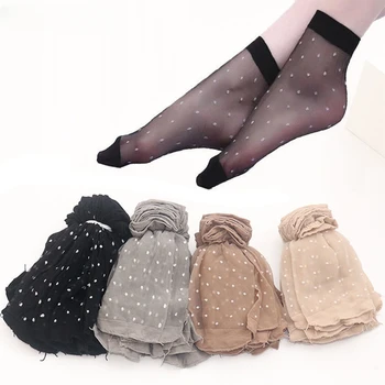 10 Чифта Копринени Чорапи на точки, Бистрите Хладни Диша Годишни Секси Чорапи от черна кожа, Найлонови чорапи за жени и момичета, чист цвят на грах