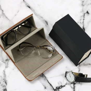 Сгъваема кутия за съхранение на очила, Органайзер за слънчеви очила, контейнер от изкуствена кожа, Многопластови преносим калъф за съхранение на очила