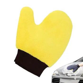 Непромокаеми ръкавици от микрофибър коралов кадифе за автомивка, Дебела рукавица за почистване на автомобил, Восъчен четка за обяснения, Двустранно ръкавица за грижа за автомобила