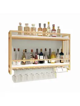 Вино рафтове от масивна дървесина е в скандинавски стил, монтиран на стената вино кабинет, креативен стенен вино багажник, окачен чаша вино, рафтове за съхранение