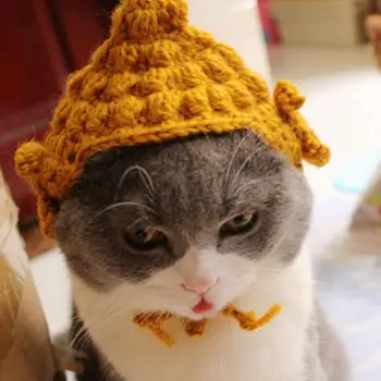 Мека Удобна шапка за домашни любимци, Мека Забавна Шапка на Буда ръчен труд за котки, Скъпа прическа за Cosplay, домашни любимци с имитация на прежди, дрехи за котки
