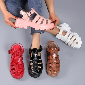 Сандали на платформа, Дамски обувки, Обувки За Прасета, Кухи Тъкани Сандали с Булочкой в Римски Стил Сандали с размерите на Чиния