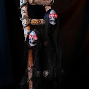 Призрачен Декор за Хелоуин, Страховито Висулка във формата на Череп със Светещи коса, Декор за парти с духове 
ужасни Светлини за Хелоуин, Реквизит за помещения