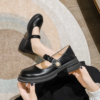 Дамски Фини обувки на висок ток, за да се прехвърлят в Колеж, Новост 2023 година, Обувки Мери Джейн на платформата, Прости обувки, Обикновена обувки на платформа
