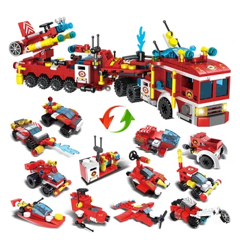 Пожарни камиони, строителни блокове, Градска отбор по пожаротушению, Самолет, Хеликоптер, Автомобил, модел на лодка, Набор от тухли, играчки за деца, подаръци