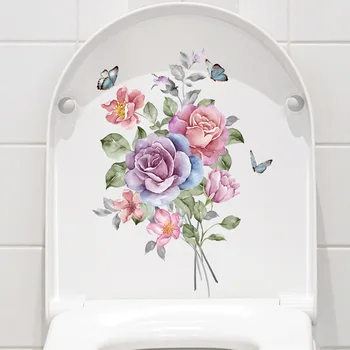 Стикер за тоалетна чиния с анимационни творчески цвете, капака на тоалетната чиния, водоустойчив самозалепващи стикер на тоалетната чиния, декорация на баня, стикер на тоалетна чиния