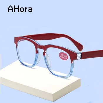 Ahora Ретро Мъжки и Дамски Очила за Четене в Големи Рамки с Квадратна Анти-Синя Светлина, Компютърни Очила За Старческо С Диоптриями + 2,0