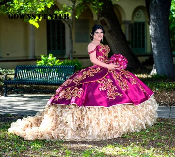 Рокли Charro Quinceanera С бродерия и рюшами в мексикански стил, сладка рокля на Принцеса 15 години, корсет за момичета на 16 години, Маскарадное рокля за бала