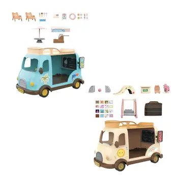 Малък автобус и набор от мебели, украса, бижута, играчки за ролеви игри