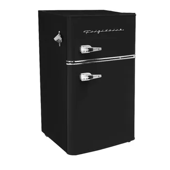 Компактен хладилник с две врати Frigidaire в ретро стил, 3,1 кубични фута, с фризер, черен