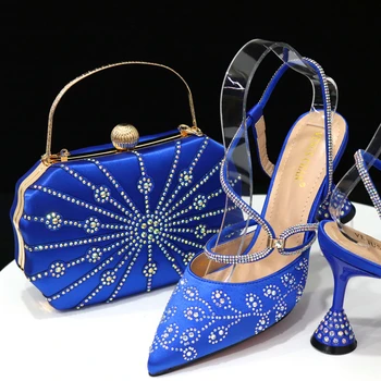 Последният комплект италиански дизайнерски обувки и чанти в тон, Нигерийски дамски официални обувки-лодка с високи токчета, дамски сватбени обувки с кристали, Елегантни