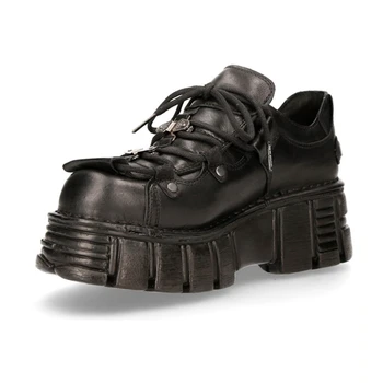Дамски обувки, черни метални Обувки в стил пънк с Повдигната Горна част, Нескользящая обувки на дебела подметка, Универсална Ежедневни обувки, Модни Дизайнерски дамски маратонки