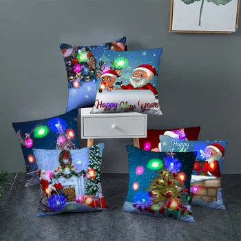 Коледна лампа с led осветление, коледна украса 45x45 см, Дядо Коледа, коледна елха, селски лосове, подарък, възглавници за дивана ръкав