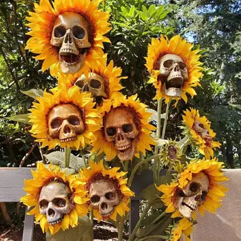 1бр богата декорация за градината и Двора на Хелоуин, Творчески Персонализирани Забавни Слънчогледи, Имитации на форми на Скелета, Цвете