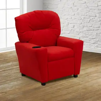 Съвременно червен стол от микрофибър с подстаканником