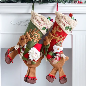 Подарък декоративни чорапи на Дядо Коледа, Голяма торба с бонбони, Декорация на прозорците във формата на Лос, Снежен човек, Окачен Чорапи, Чанти за бонбони, Висящи
